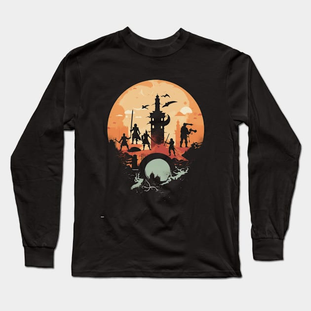 Enchanted Realms - Epic Fantasy Cityscape Design Long Sleeve T-Shirt by SzlagRPG